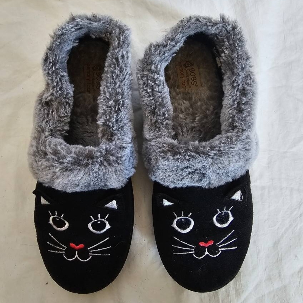 BOBS from Skechers Black and Gray Cat Slippers